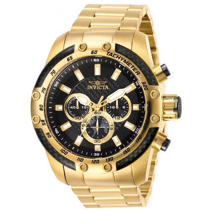 Invicta Men's Chronograph Watch - Speedway Black Dial Yellow Gold Bracelet | 28658 ,