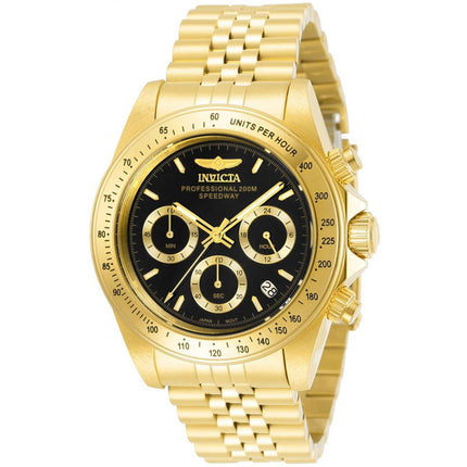 Invicta Men's Chronograph Watch - Speedway Black Dial Yellow Gold Bracelet | 31001 ,