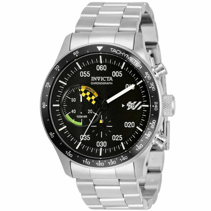 Invicta Men's Chronograph Watch - Speedway Quartz Black Dial Silver Bracelet | 33966 ,