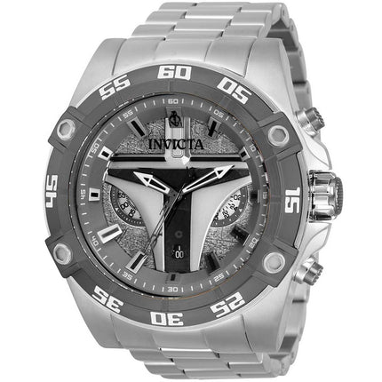 Invicta Men's Chronograph Watch - Star Wars Mandalorian Quartz Silver Bracelet | 34987 ,