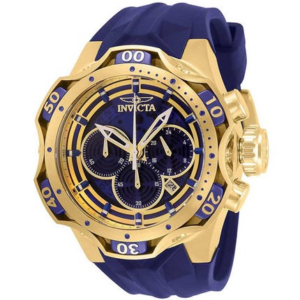 Invicta Men's Chronograph Watch - Venom Blue Dial Yellow Gold Case Strap | 33636 ,