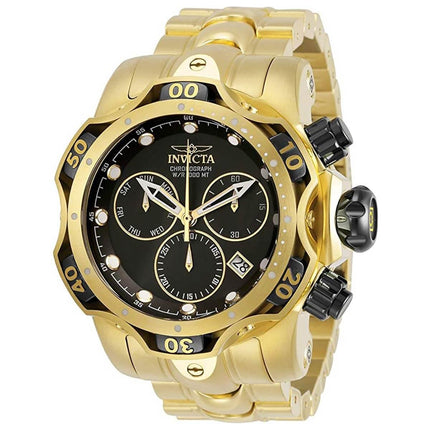 Invicta Men's Chronograph Watch - Venom Quartz Black Dial Yellow Gold Bracelet | 29642 ,