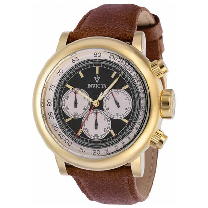 Invicta Men's Chronograph Watch - Vintage Black and Ivory Dial Brown Strap | 37323 ,