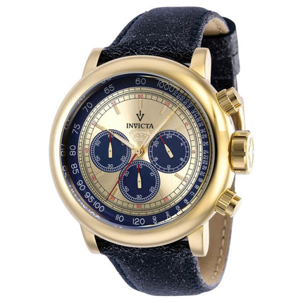 Invicta Men's Chronograph Watch - Vintage Ivory and Blue Dial Leather Strap | 39033 ,
