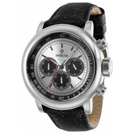 Invicta Men's Chronograph Watch - Vintage Silver Tone and Black Dial Strap | 37784 ,
