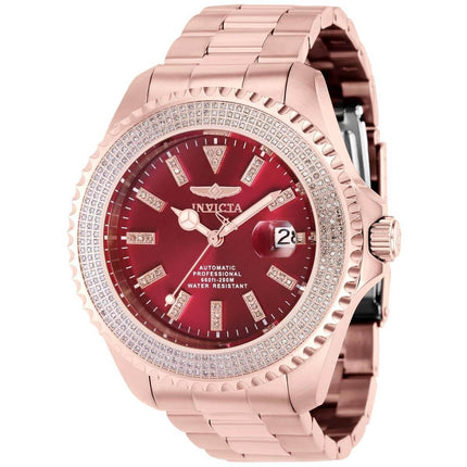 Invicta Men's Diamond Watch - Pro Diver Burgundy Dial Rose Gold Bracelet | 38856 ,
