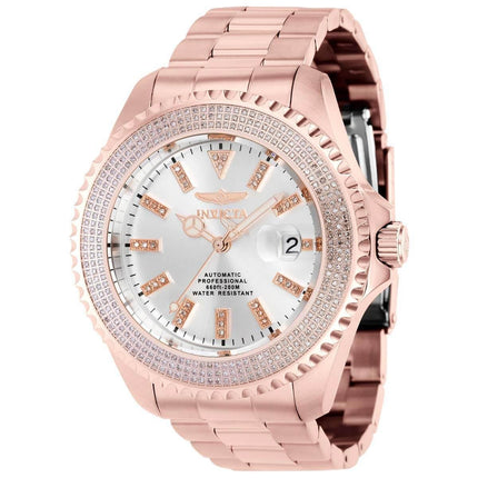 Invicta Men's Diamond Watch - Pro Diver Silver Tone Dial Rose Gold Bracelet | 38855 ,