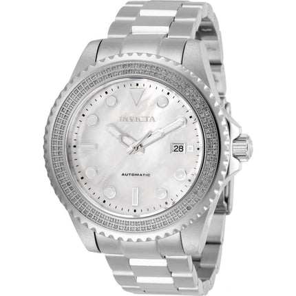Invicta Men's Diamond Watch - Pro Diver White MOP Dial Silver Tone Bracelet | 30324 ,