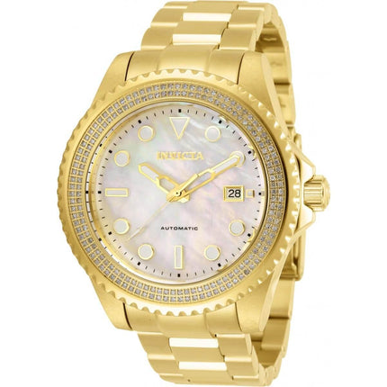 Invicta Men's Diamond Watch - Pro Diver White MOP Dial Yellow Gold Bracelet | 30328 ,