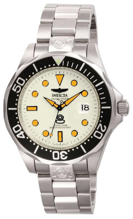 Invicta Men's Grand Diver Automatic Watch - Lume White Dial Steel Bracelet | 10640 ,
