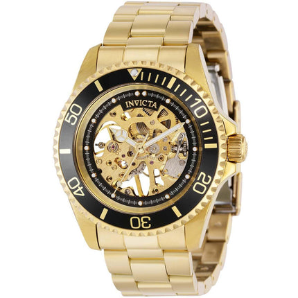Invicta Men's Mechanical Watch - Pro Diver Black and Gold Semi Skeleton Dial | 37880 ,
