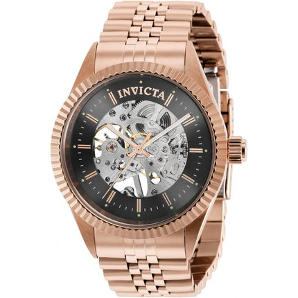 Invicta Men's Mechanical Watch - Specialty Black Skeleton Dial RG Bracelet | 36444 ,
