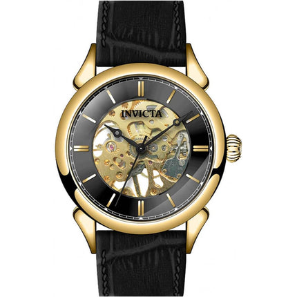 Invicta Men's Mechanical Watch - Vintage Black and Skeleton Dial Leather Strap | 38173 ,