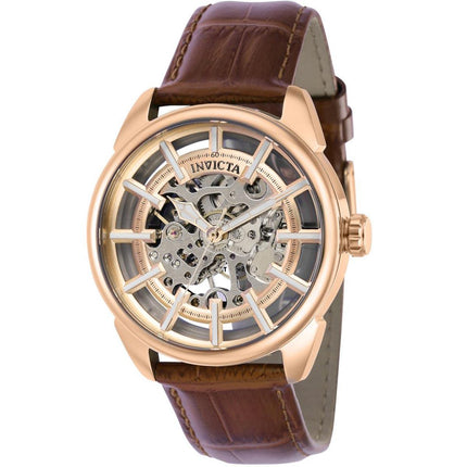 Invicta Men's Mechanical Watch - Vintage RG Semi Skeleton Dial Brown Strap | 37890 ,
