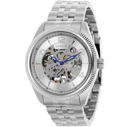 Invicta Men's Mechanical Watch - Vintage Silver Semi Skeleton Dial Bracelet | 37940 ,
