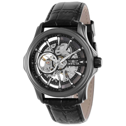 Invicta Men's Mechanical Watch - Vintage Skeleton Dial Black Leather Strap | 37951 ,