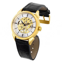 Invicta Men's Mechanical Watch - Vintage Yellow Gold Case Black Leather Strap | 38172 ,