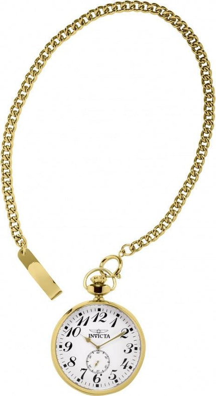 Invicta Men's Pocket Watch - Vintage Japanese Quartz Yellow Gold Chain | 34573 ,