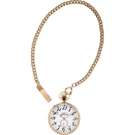 Invicta Men's Pocket Watch - Vintage White Dial Rose Stainless Steel Chain | 34574 ,