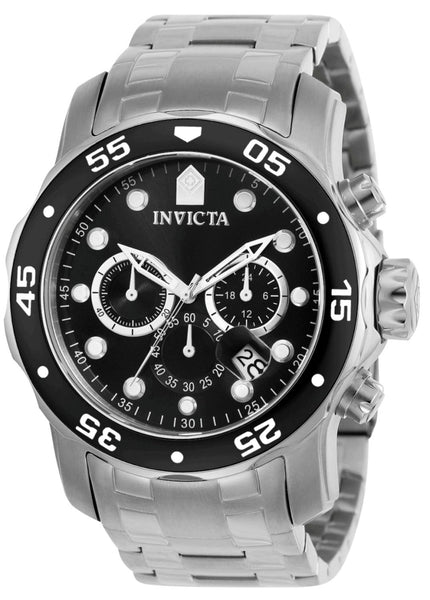 Invicta Men's Pro Diver Chronograph Watch - Quartz Black Dial Steel Bracelet | 0069 ,