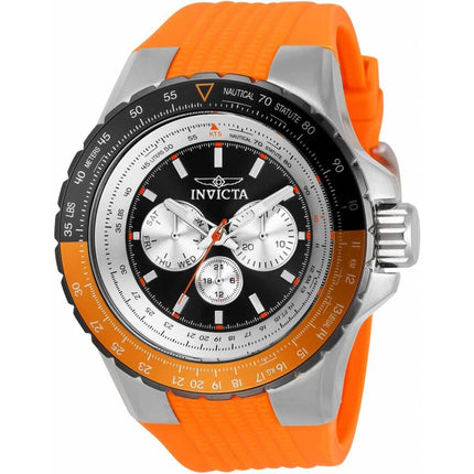 Invicta Men's Quartz Watch - Aviator Black and Silver Dial Orange Rubber Strap | 33035 ,