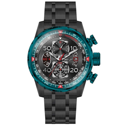 Invicta Men's Quartz Watch - Aviator Black Dial Green Rotating Bezel Bracelet | 40701 ,