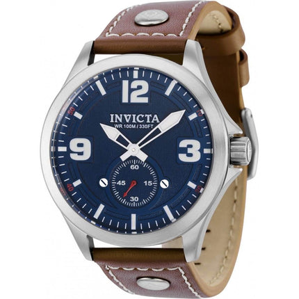 Invicta Men's Quartz Watch - Aviator Blue Dial Brown Genuine Leather Strap | 39185 ,