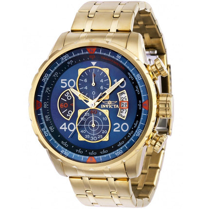 Invicta Men's Quartz Watch - Aviator Chronograph Blue Dial YG Steel Bracelet | 36602 ,