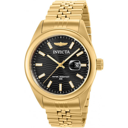 Invicta Men's Quartz Watch - Aviator Date Black Dial Yellow Gold Bracelet | 38413 ,