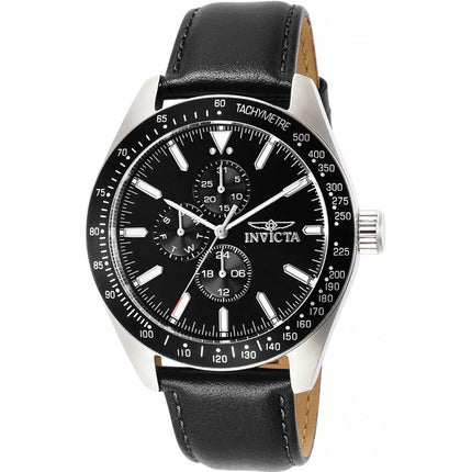 Invicta Men's Quartz Watch - Aviator Date-Day Black Dial Genuine Leather Strap | 38976 ,