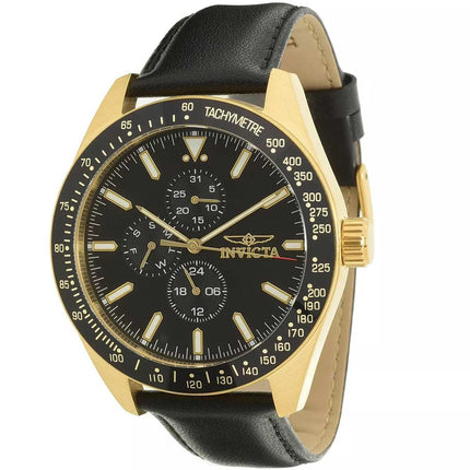 Invicta Men's Quartz Watch - Aviator Date Display Black Dial Leather Strap | 38978 ,