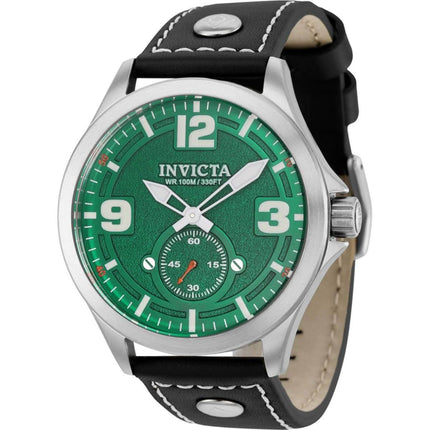 Invicta Men's Quartz Watch - Aviator Green Dial Black Genuine Leather Strap | 39186 ,