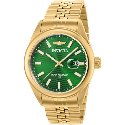Invicta Men's Quartz Watch - Aviator Green Dial Yellow Gold Steel Bracelet | 38414 ,