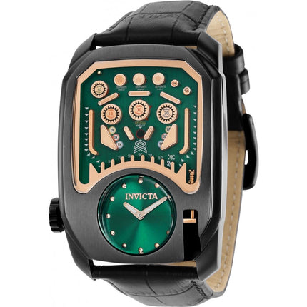 Invicta Men's Quartz Watch - Cuadro Green Dial Black Genuine Leather Strap | 35452 ,