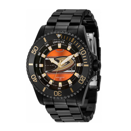 Invicta Men's Quartz Watch - NHL Anaheim Ducks Black and Orange Dial Steel | 42257 ,
