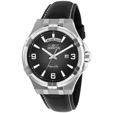Invicta Men's Quartz Watch - Objet D Art Black Dial Black Leather Strap | 30183 ,
