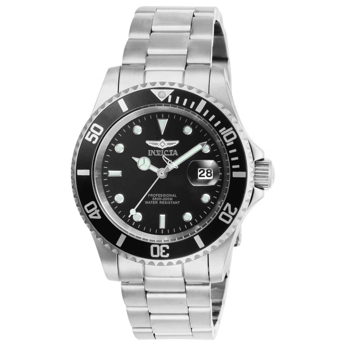 Invicta Men's Quartz Watch - Pro Diver Black Dial Stainless Steel Bracelet | 26970