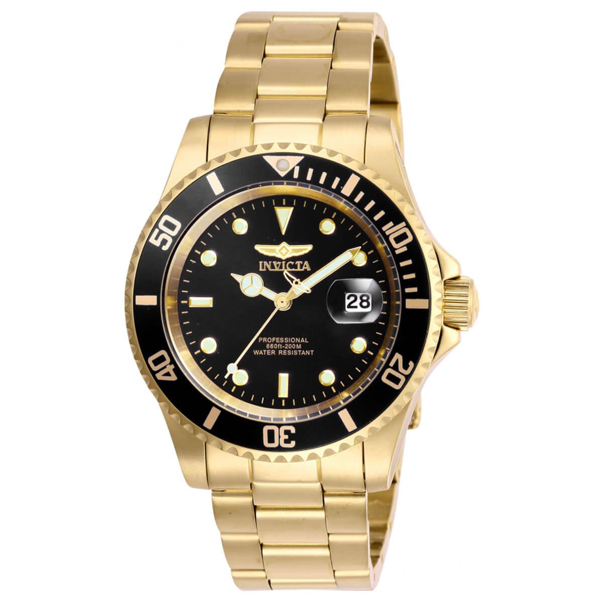 Invicta Men's Quartz Watch - Pro Diver Black Dial Yellow Gold