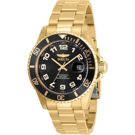 Invicta Men's Quartz Watch - Pro Diver Black Dial Yellow Gold Bracelet | 30695 ,