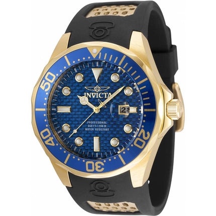 Invicta Men's Quartz Watch - Pro Diver Blue Dial Yellow Gold and Black Strap | 36554 ,