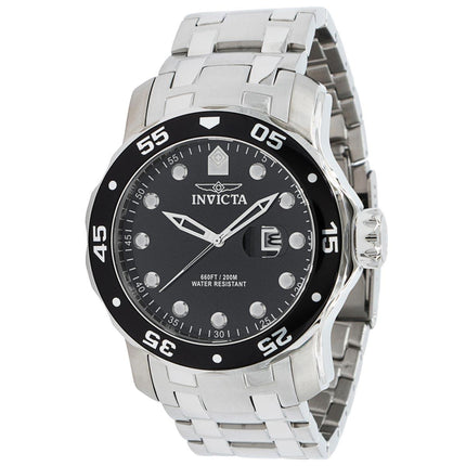 Invicta Men's Quartz Watch - Pro Diver Date Black Dial Silver Steel Bracelet | 39083 ,