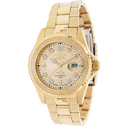 Invicta Men's Quartz Watch - Pro Diver Diamond Gold Tone Dial Steel Bracelet | 37974 ,