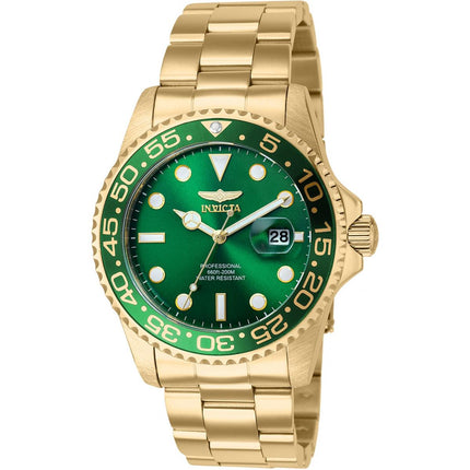 Invicta Men's Quartz Watch - Pro Diver Green Dial Yellow Gold SS Bracelet | 36551 ,