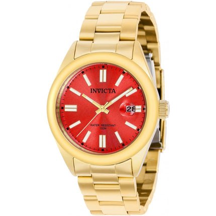 Invicta Men's Quartz Watch - Pro Diver Red Dial Yellow Gold Steel Bracelet | 38485 ,