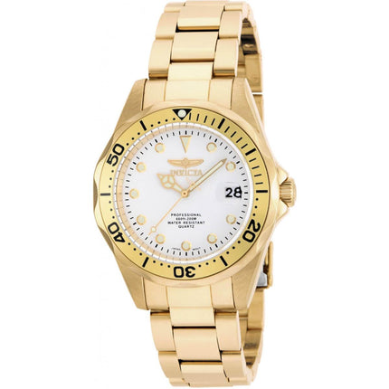 Invicta Men's Quartz Watch - Pro Diver White Dial Yellow Gold Bracelet | 17053 ,