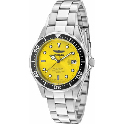Invicta Men's Quartz Watch - Pro Diver Yellow Dial Silver Steel Bracelet | 10663 ,