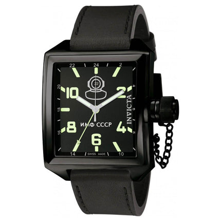Invicta Men's Quartz Watch - Russian Diver Black Dial Leather Strap | 7189 ,