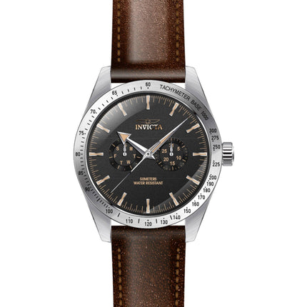 Invicta Men's Quartz Watch - Specialty Black Dial Brown Leather Strap | 45973 ,