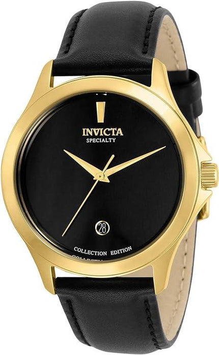 Invicta Men's Quartz Watch - Specialty Gold Tone Dial Black Leather Strap | 31123 ,