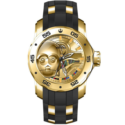 Invicta Men's Quartz Watch - Star Wars C-3PO Yellow Gold and Black Strap | 39540 ,